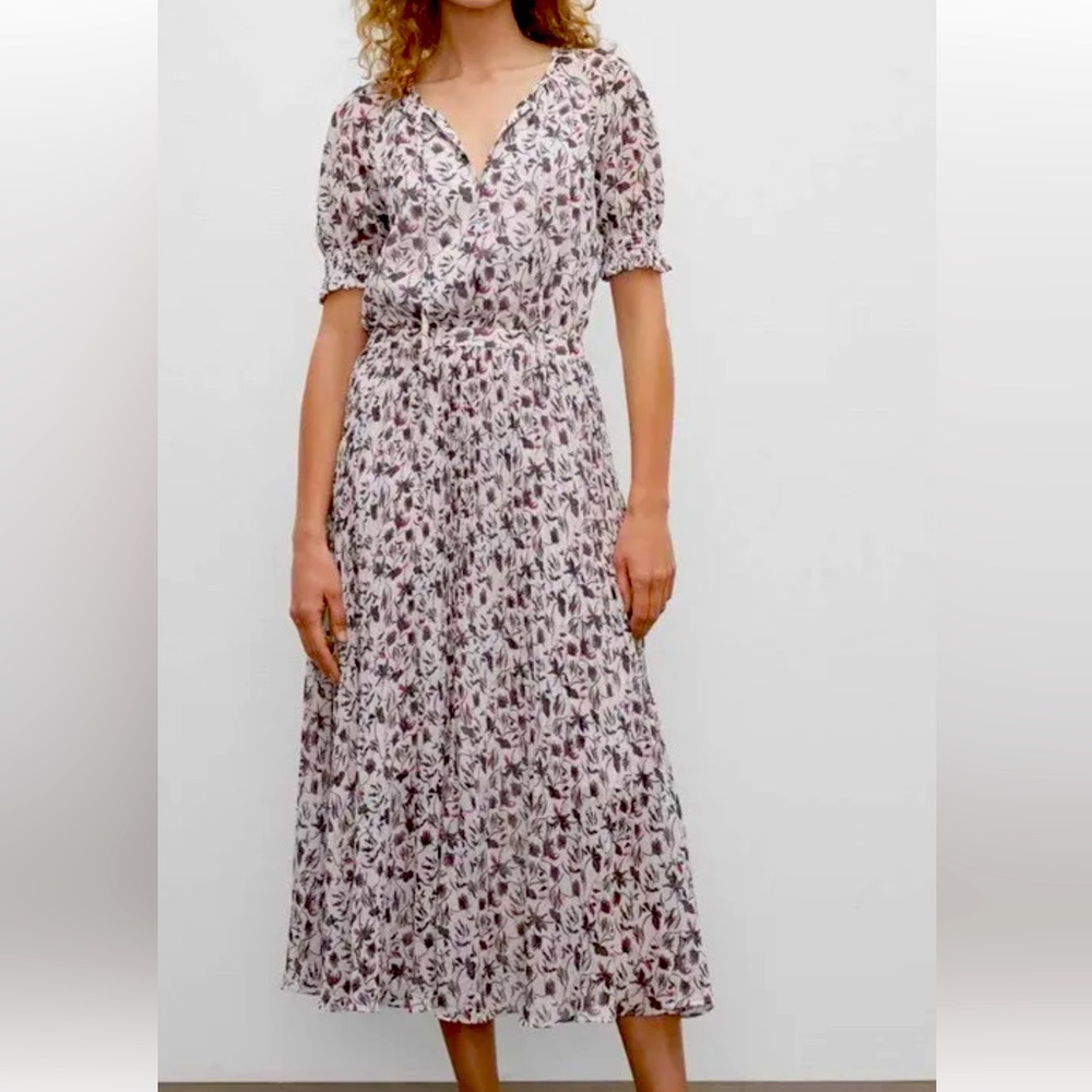 Club Monaco Smocked Cuff Pleated Floral Dress size 12